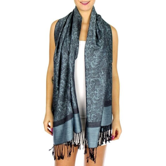 NWT Women's Pashmina Reversible Paisley Fringed Shawl Evening Wrap - Picture 9 of 11